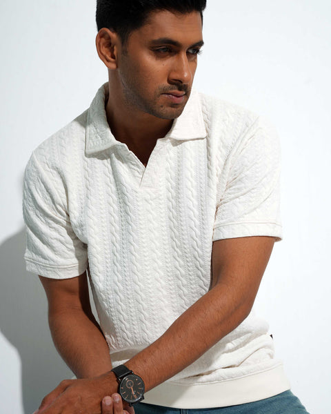 V-Neck Polo-White