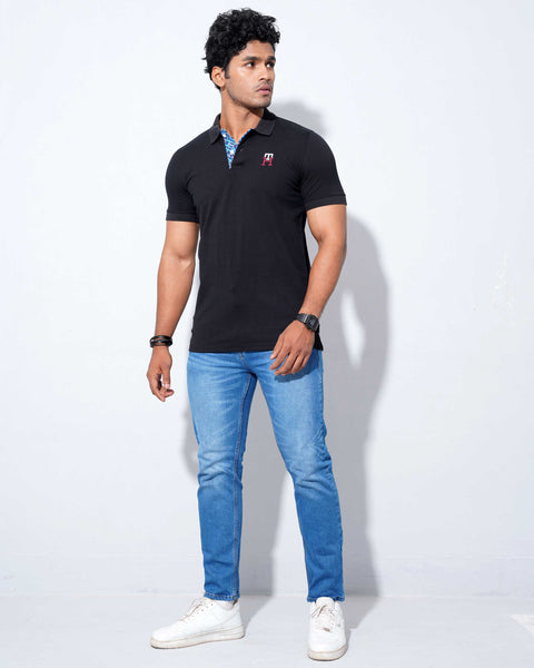 Men's Contrast POLO-BLACK
