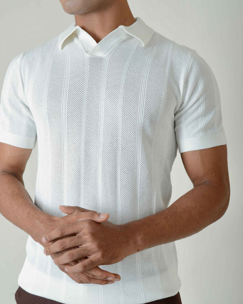 Polo V Neck-White