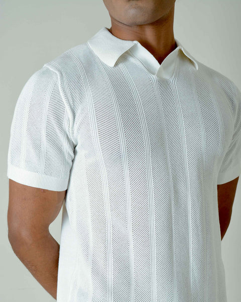 Polo V Neck-White