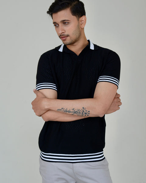 Polo V Neck-Black