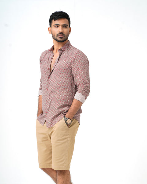 Sultan Mens Casual Shirt LS - Red/White Multi